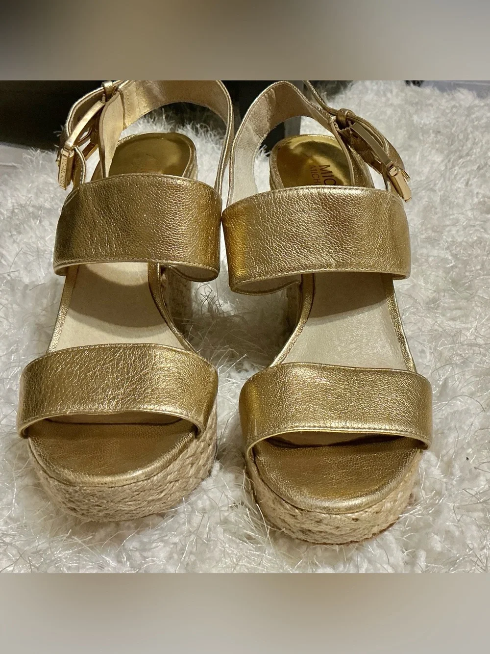 Michael Kors Metallic Gold Espadrille Wedge Sandals